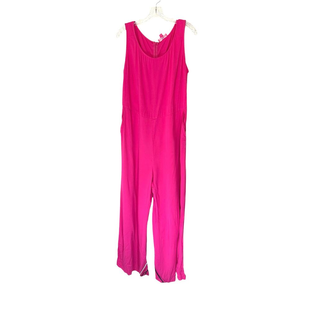 Sassy Jones‎ Jumpsuit Pink Casual Sleeveless V-Neck Front Pockets Wide Leg Large